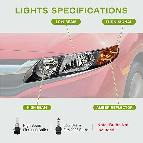 Miniatura 4 de Faros delanteros de repuesto para automóvil con lente ámbar, con carcasa color negro, modelo parecido al original (HO2502127, HO2503127)., carcasa