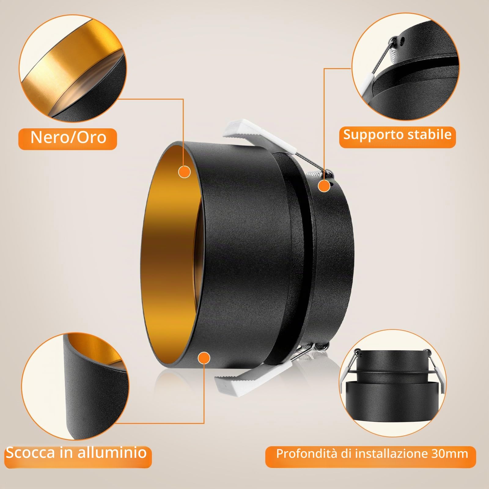 KYOTECH Faretti led Soffitto Moduli LED Sostituibili,Faretto Led Interno Dimmerabile,Regolabile 3000K/4000K/6500K,Faretti Led da Incasso per Cartongesso, 4.9W 500LM,Diametro Foro 65-68mm Set di 4