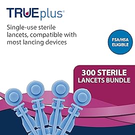 TRUEplus Single-Use Safety Lancets Bundle - 300 Blood Lancets (Sterile, 28g, 4 cm), TRUEplus Log Book