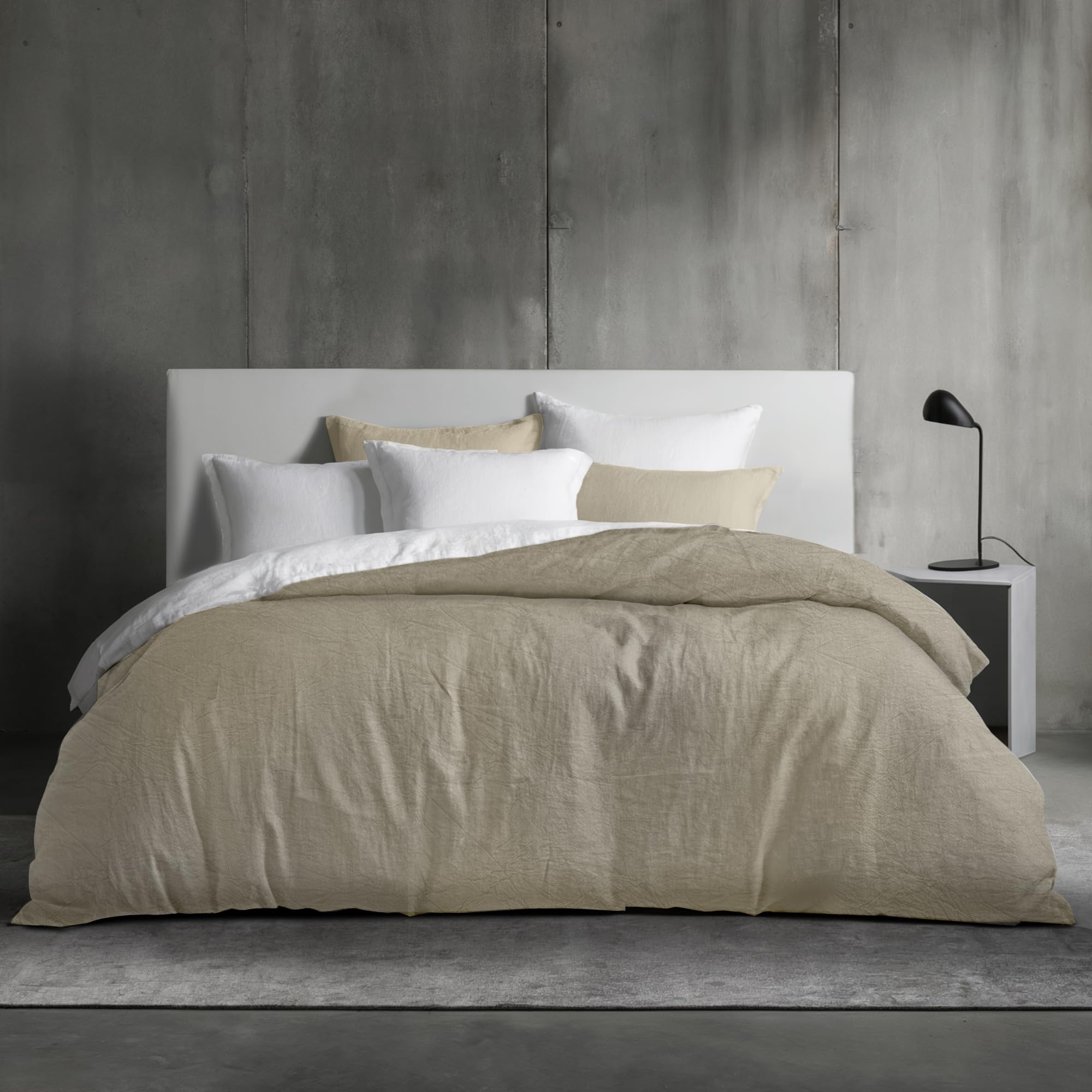Dreamzie Funda Nordica Cama 220x240 cm Algodon con 2 Funda Almohada 80x80 cm - Beige - Funda nordicas 220x240 con Cremallera, Textura Similar al Lino Lavado a la Piedra, Oeko Tex