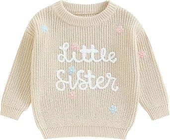 Amnnchya Toddler Infant Baby Girl Knit Sweater Big Sister Little Sister Matching Outfits Long Sleeve Pullover Sweatshirt