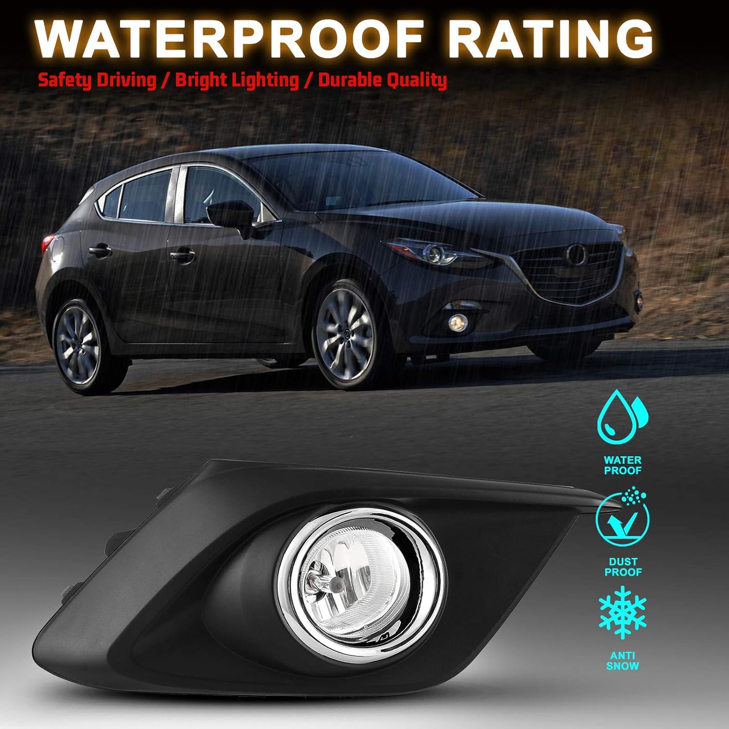 Fog Lights for Mazda 3 2014-2016 with Bulbs H11 12V 55W Driving Lamps Replacement Included Wiring Kit & Switch-1 Pair(Clear Lens)