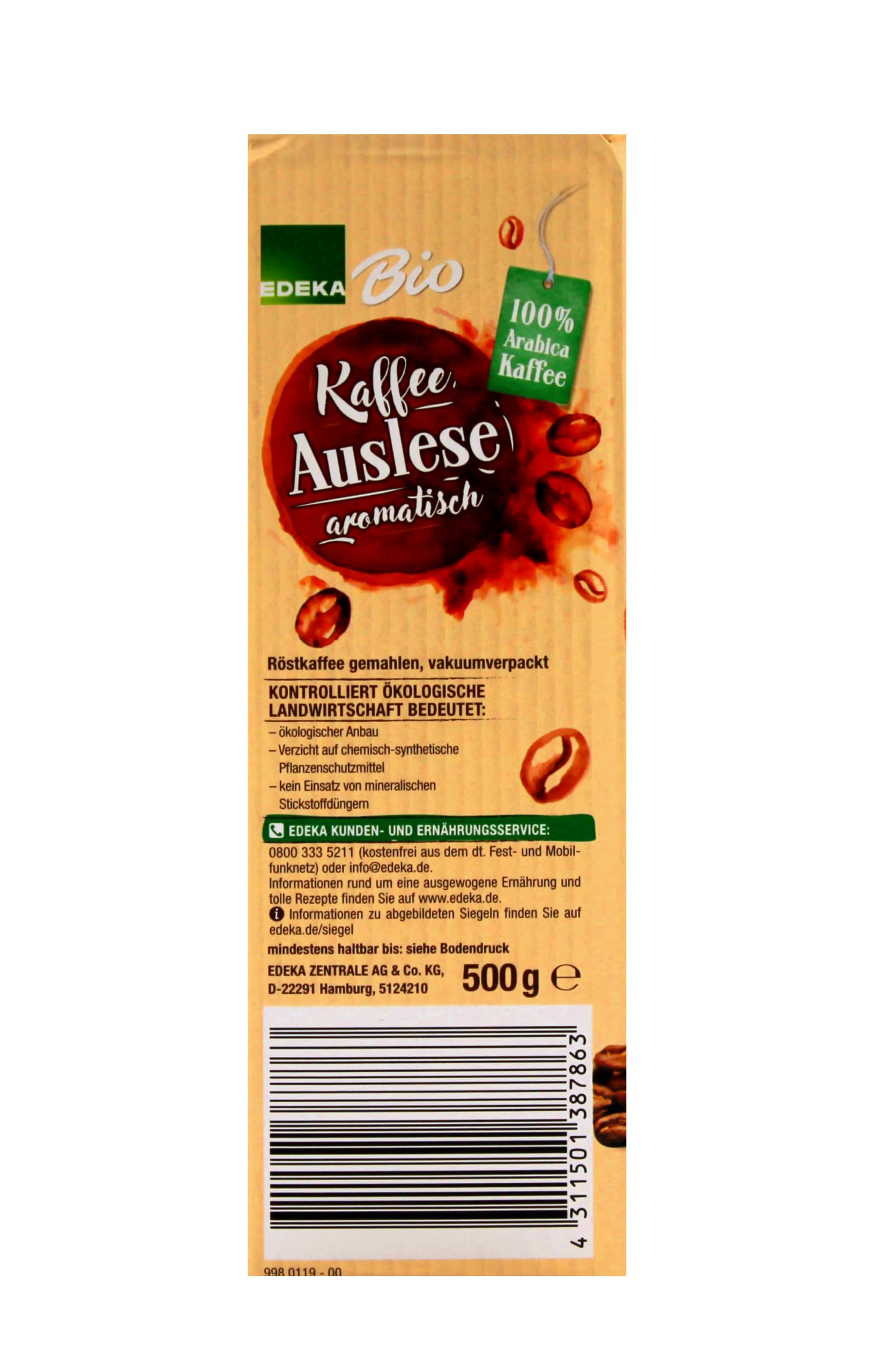 Edeka Bio Kaffee Auslese 100% Arabica Kaffee, 6er Pack (6 x 500g)