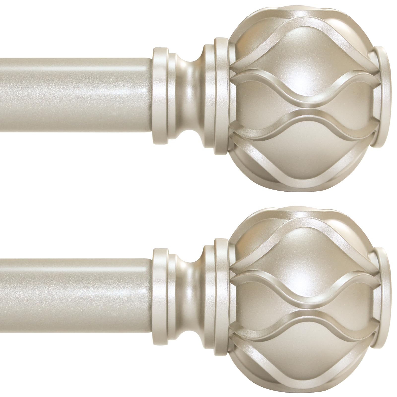 2 Pack Champagne Gold Curtain Rod for Windows 48 to 84 Inches(4-7ft), 1" Diameter Heavy-Duty Adjustable Decorative Curtain Rod with Striped 2 Twisted Finials - for Living Room Bedroom