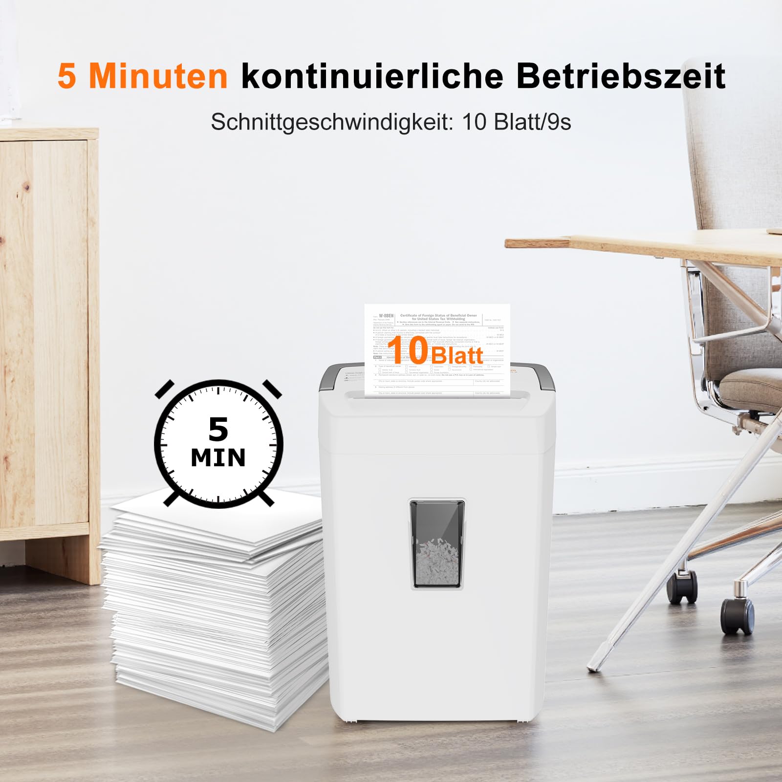 Bonsaii 10-Blatt Aktenvernichter P4, Mikroschnitt schredder für 21L Behälter, Anti-Blockier-System & Überhitzungsschutz für Büro/Homeoffice, C275-B