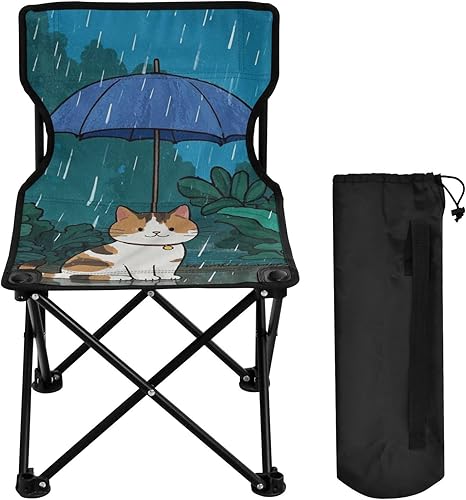 Miniatura 4 de Sillas portátiles compactas de gato blanco de dibujos animados para adultos, ultraligera, ultraligera, incluye bolsa de transporte, sillas al aire