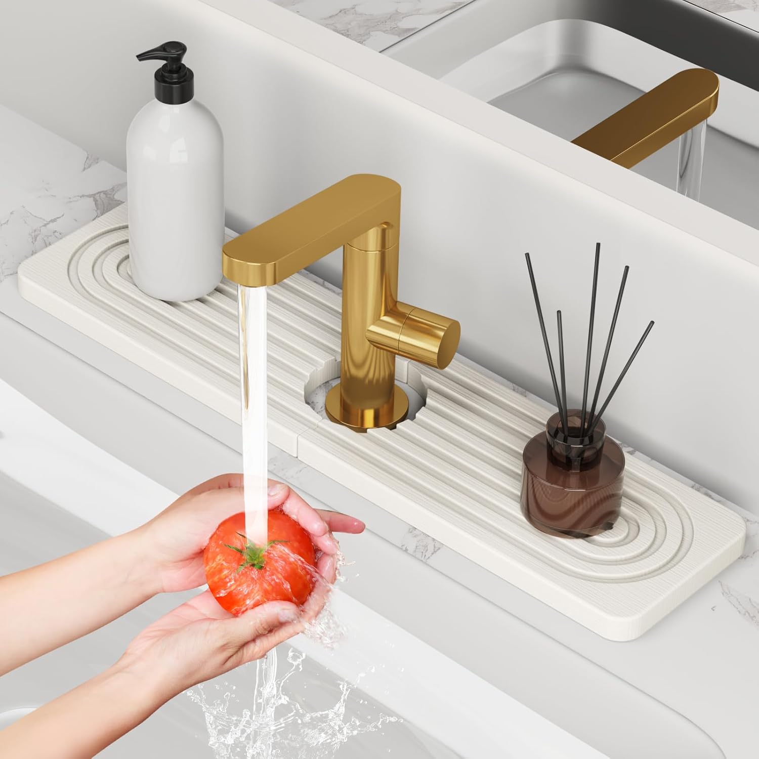 Stone Quick Dry Faucet Mat for Kitchen Sink [Diatomite Super Fast Drying] Stone Faucet Mat for Kitchen Sink Splash Guard Sinks Stones Quick Dry around Faucets Drying Bathroom