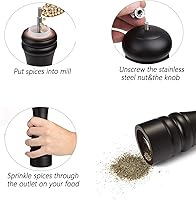 Vista 2 de Molinillo de pimienta negro molinillo de pimienta molino de madera recargable de acero inoxidable mecanismo de grosor ajustable