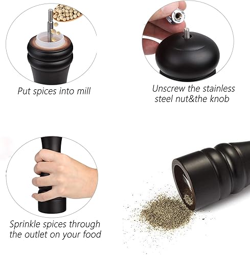 Miniatura 2 de Molinillo de pimienta negro molinillo de pimienta molino de madera recargable de acero inoxidable mecanismo de grosor ajustable