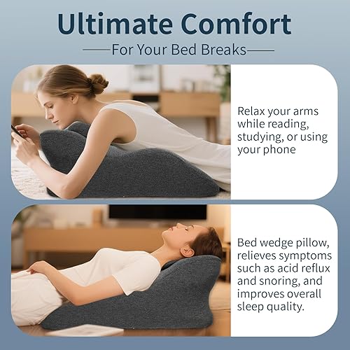 Miniatura 2 de Almohada ergonómica propensa de cuña, almohada de cama multifuncional, almohada de lectura, ideal para descansos de cama, masaje, lectura, soporte
