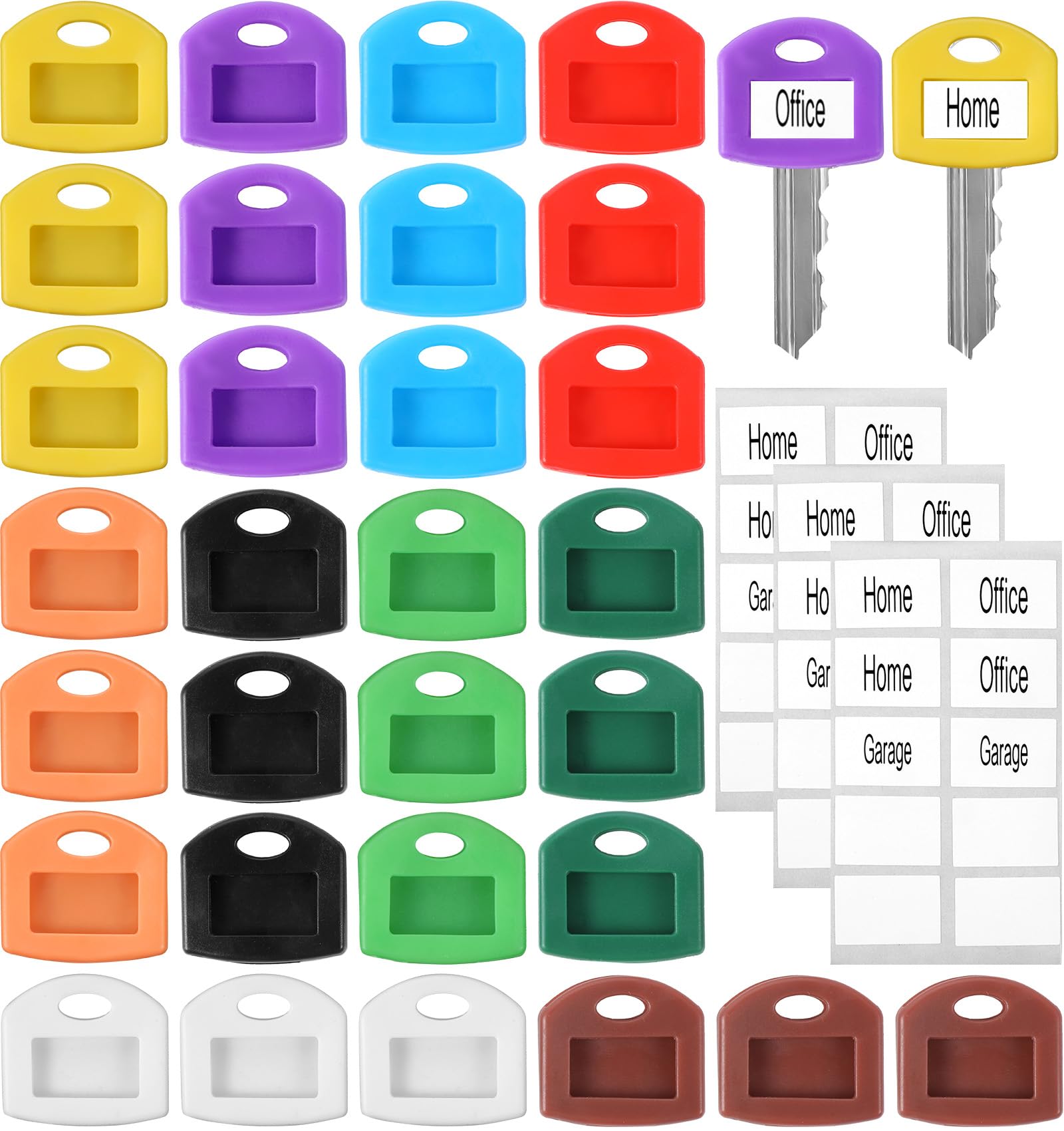 30 Pcs Silicone Key Covers Caps, 10 Colours Square Key Covers with Labels