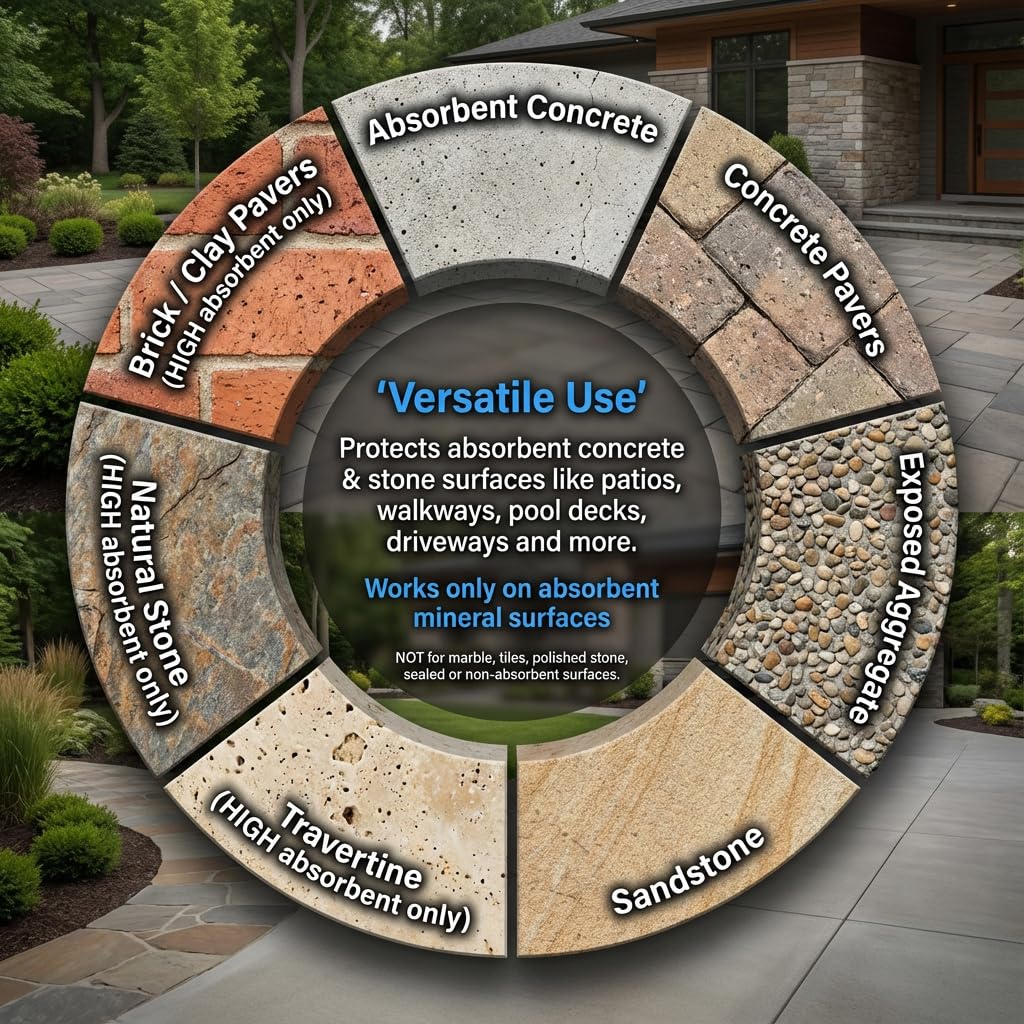 Nanoprotect Concrete & Stone Sealer Indoor & Outdoor | Long-Term Protection Against Water, Stain & Dirt | for Driveway, Patio, Pavers and Any Absorbent Stone | 5 Gal