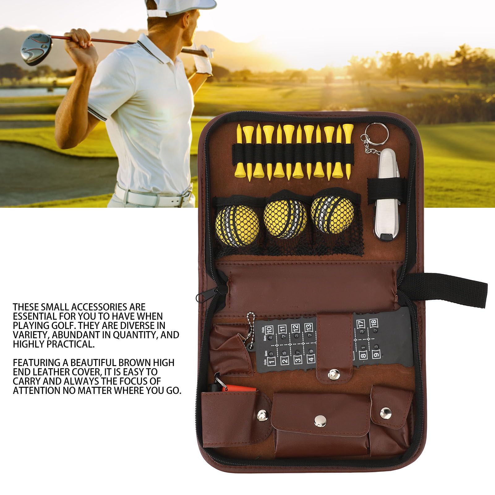 Borsa per Accessori da Golf 6 in 1 in Pelle PU con Grande