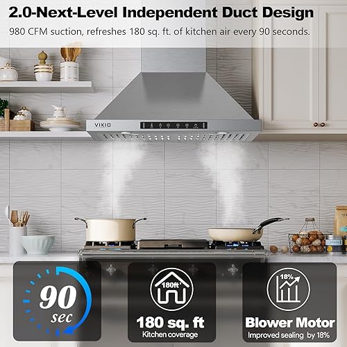 Miniatura 2 de Campana extractora de montaje en pared de 30 pulgadas, campanas de ventilación de cocina de 980 CFM con canalizadosin conductos, con sensor de