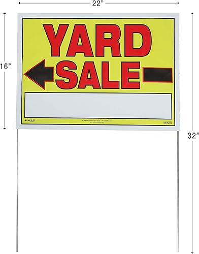 Miniatura 2 de 3930 3930 Yard, cartel de venta de patio ensamblado con estaca en U, 32 pulgadas de alto x 22 pulgadas de ancho (incluye estaca), amarillo y rojo,