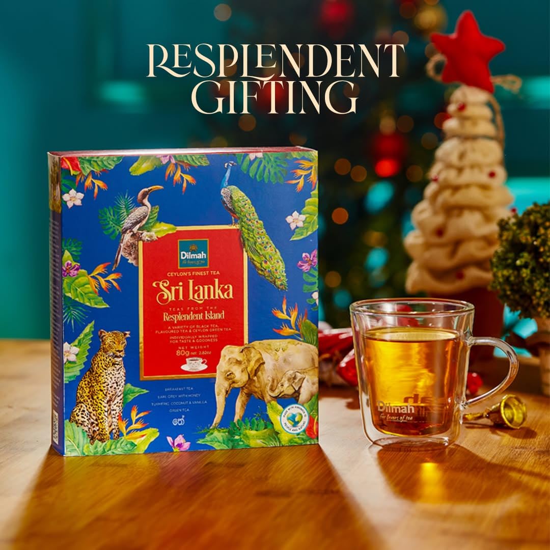 Cofanetto Tè Dilmah Resplendent Island – Selezione di 4 Tè di Ceylon d’Alta Quota – 40 Bustine – Breakfast, Earl Grey al Miele, Curcuma Cocco Vaniglia, Tè Verde