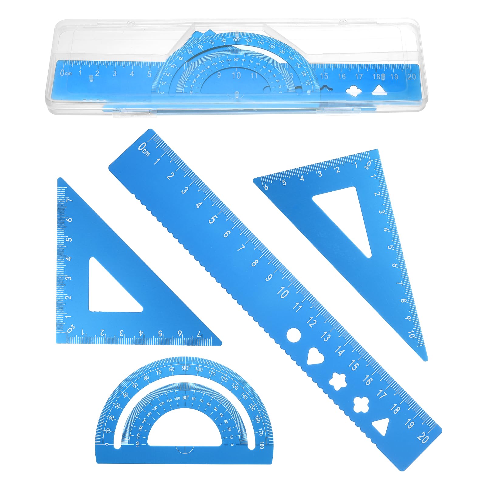 PATIKIL 4 Pcs Geometry Drafting Tool, Aluminum Alloy Geometry Kit Math Tool Includes 20cm L Ruler Protractor Triangles for Drafting Angle Measure Simple Science Experiment, Sky Blue