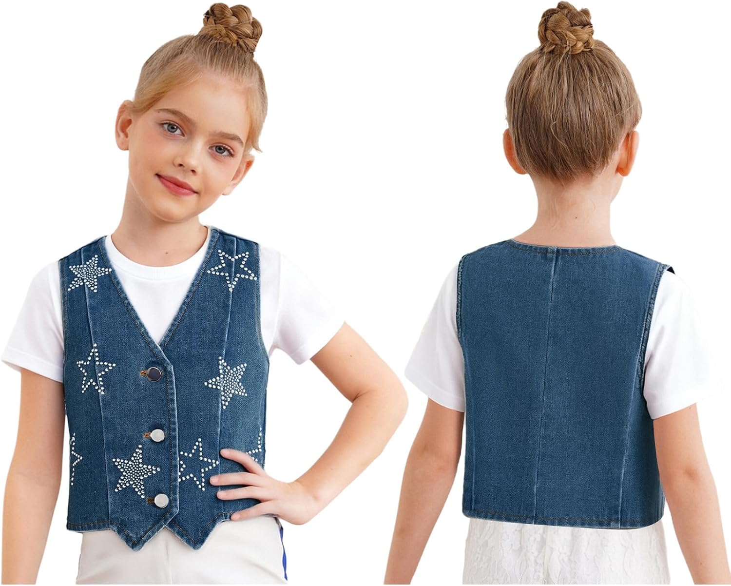 JEYPINMI Toddler Girl's Asymmetrical Waistcoat Raw Hem Jean Jacket Spring Fall Clothes Sleeveless Denim Vest