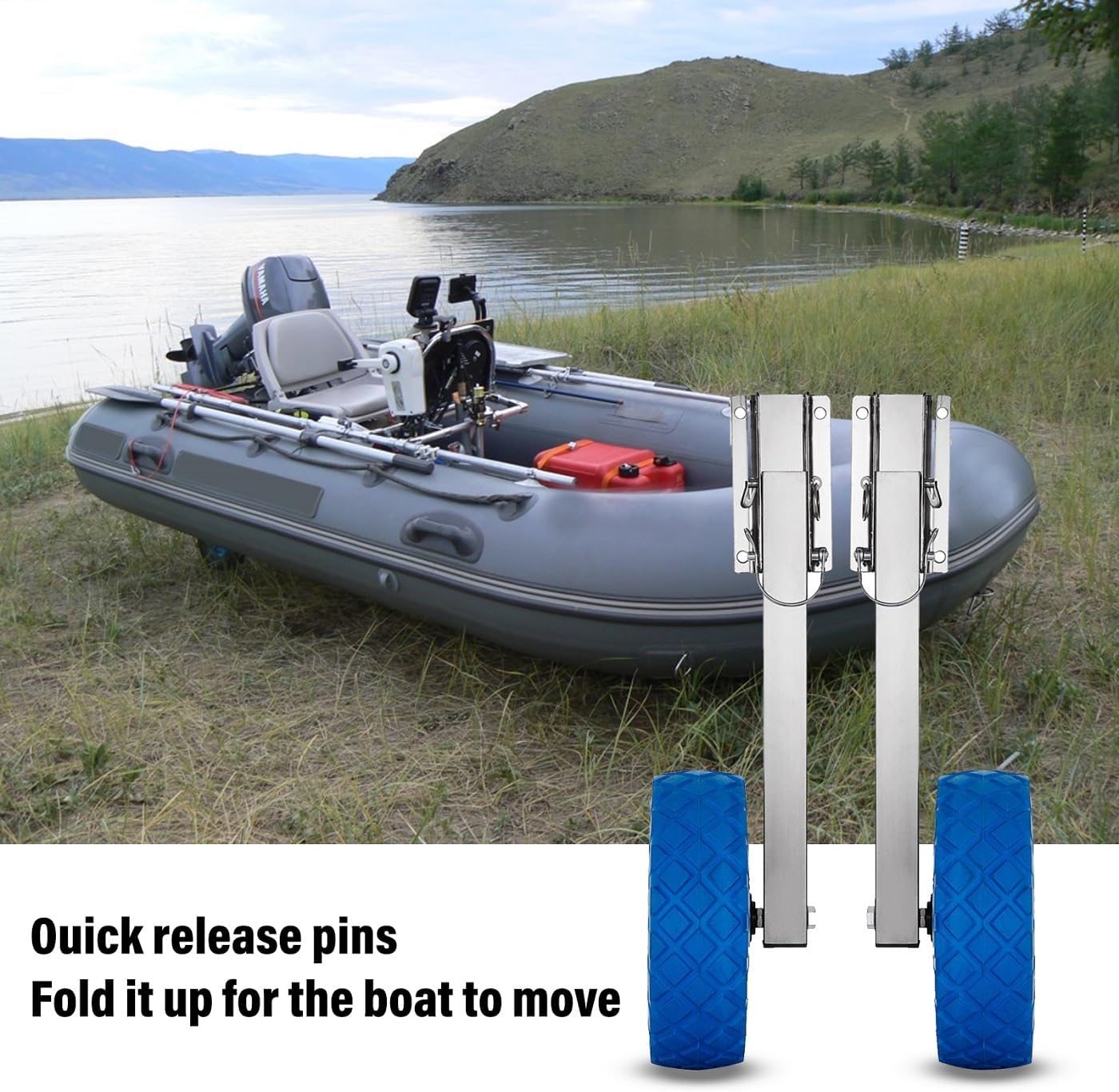 10'' Boat Launching Wheels 350 LBS Loading Capacity Inflatable Boat Launch Stainless Steel Wheels for Sailing Boat Rowing Boat and Inflatable Dinghy Boat