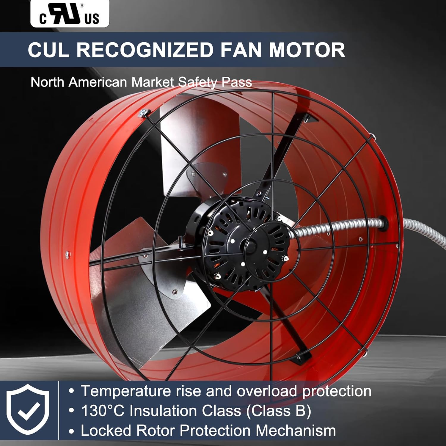 Criditpid 16 Inch Gable Mount Vent Attic Fan, Exhaust Ventilation Fan with Adjustable Thermostat for Gable, Home, Shed, Garage, Portable Building, 3.4A, 1075RPM, 2940CFM, 4200 Sq.Ft Coverage Area, Red