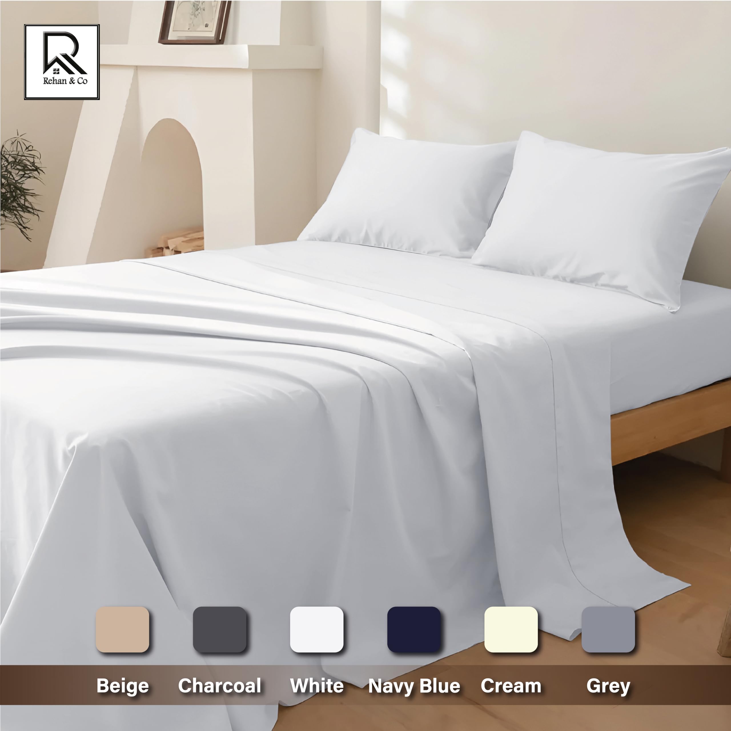 Rehan & Co King Size Flat Sheet White 100% Egyptian Cotton 300 Thread Count Hotel Quality Bedding Plain Dyed Breathable Flat Bed Sheets (250cm x 280cm) - Image 4