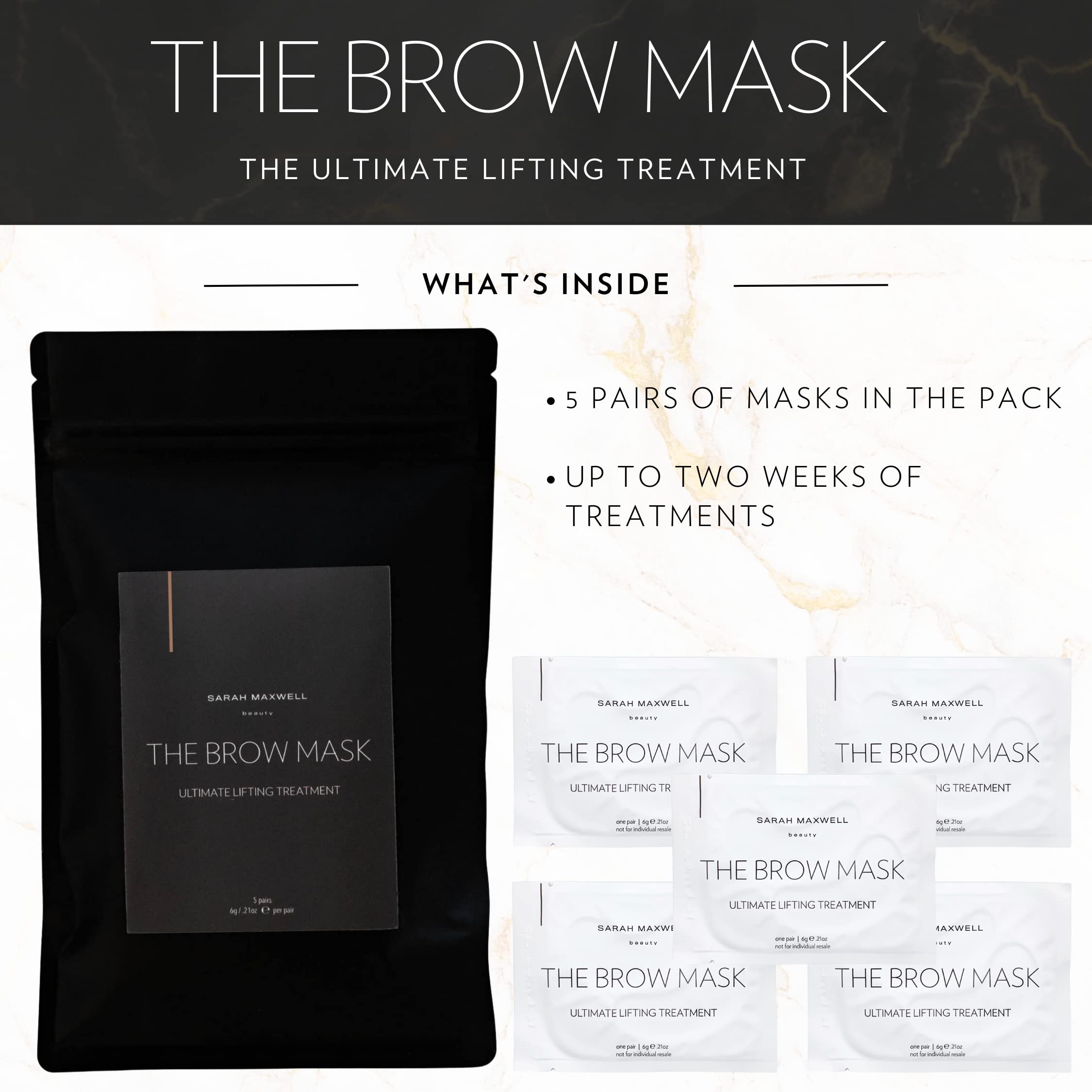 Sarah Maxwell Beauty Brow Mask: Ultimate Nourishing & Hydrating Treatment – Natural Brow Revitalizer for Full & Vibrant Appearance - 5 Pack