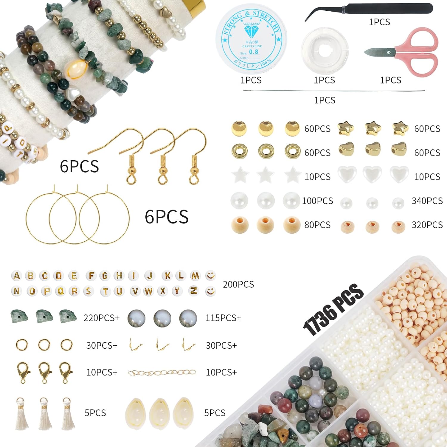 Jewelry Making Supplies Kit, Bracelet Making Kit, Natural Stone Beads image 2