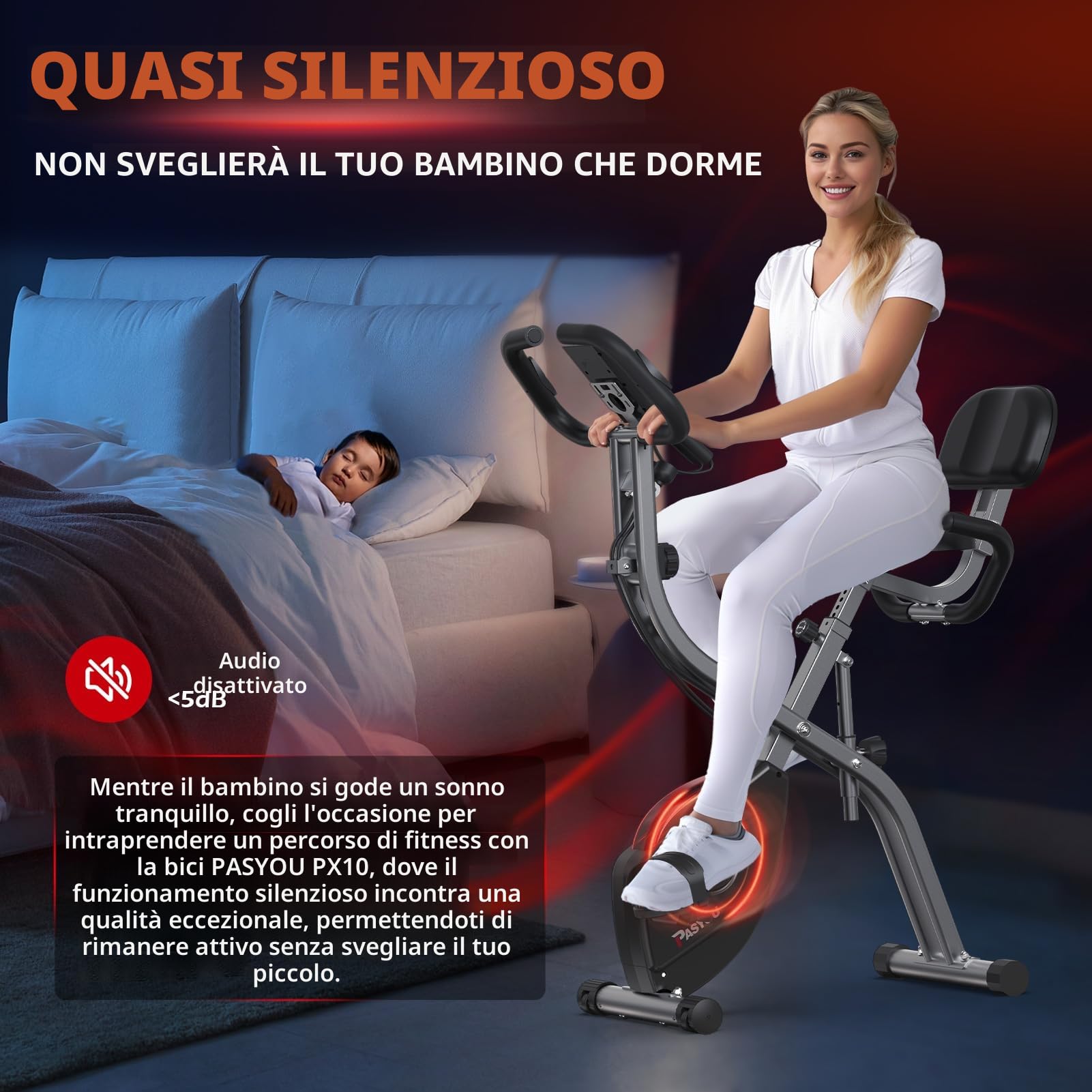 PASYOU Cyclette Pieghevole 3 in 1, Bicicletta magneticaper la Casa, Spinning Bike con monitor LCD e sensore di frequenza cardiaca, Cyclette a 10 livelli di resistenza magnetica,Salvaspazio
