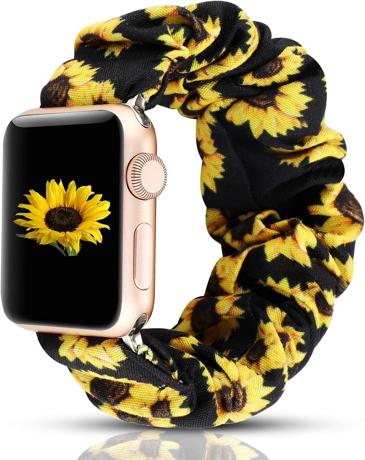 WONMILLE Scrunchie Elastic Wrist Bracelet Compatible for Apple Watch Band 38mm/40mm, Fancy Elastic Hair Wristbands Replacement for iWatch Series 5/4/3/2/1 Women Girls (Sunflower, 38mm/40mm)