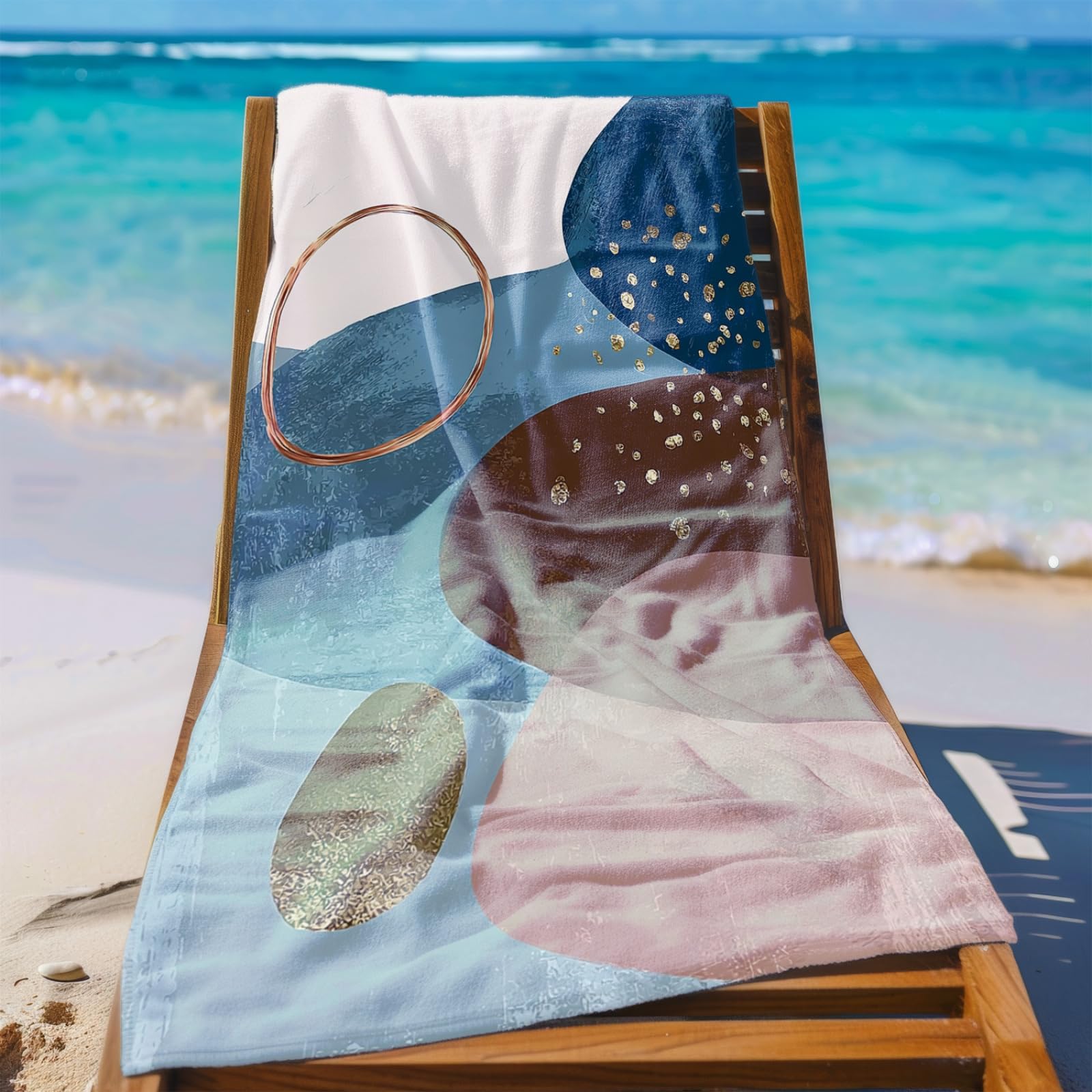 Générique Serviette de Plage XXL Modèle Bleu Marron | Grande Taille Serviette de Plage et Douche Avec Elastique Microfibre Absorbante et Légère Sport Séchage Rapide