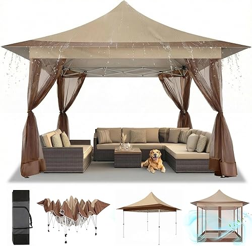 Miniatura 60 de COBIZI 10x10 Gazebos desplegables en oferta 11x11 Tienda de campaña con toldo fácil de montar al aire libre, Gazebo impermeable portátil