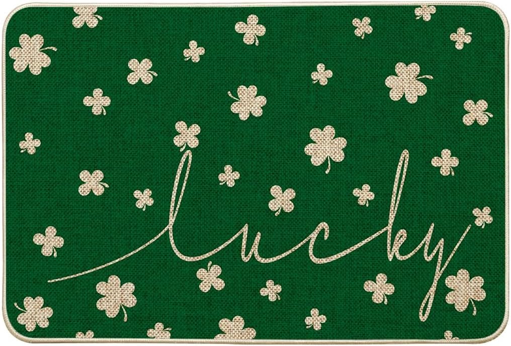 Artoid Mode Lucky Shamrocks Clovers St. Patrick's Day Welcome Decorative Doormat, Spring Low-Profile Rug Switch Mat for Indoor Outdoor 24x35 Inch