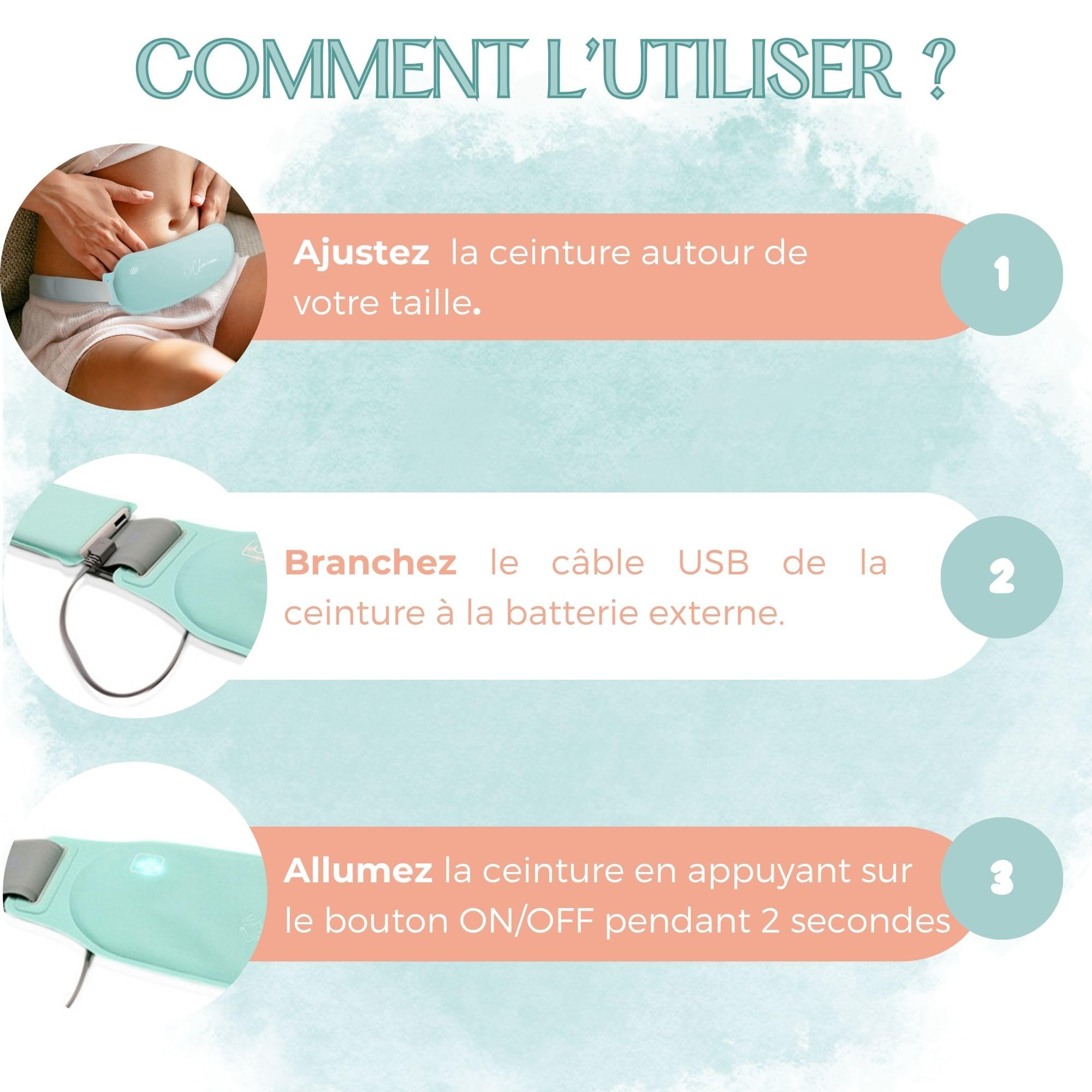 Ceinture Chauffante Menstruelle Avec Batterie USB-C & A – Soulage Règles Douloureuses, Endométriose