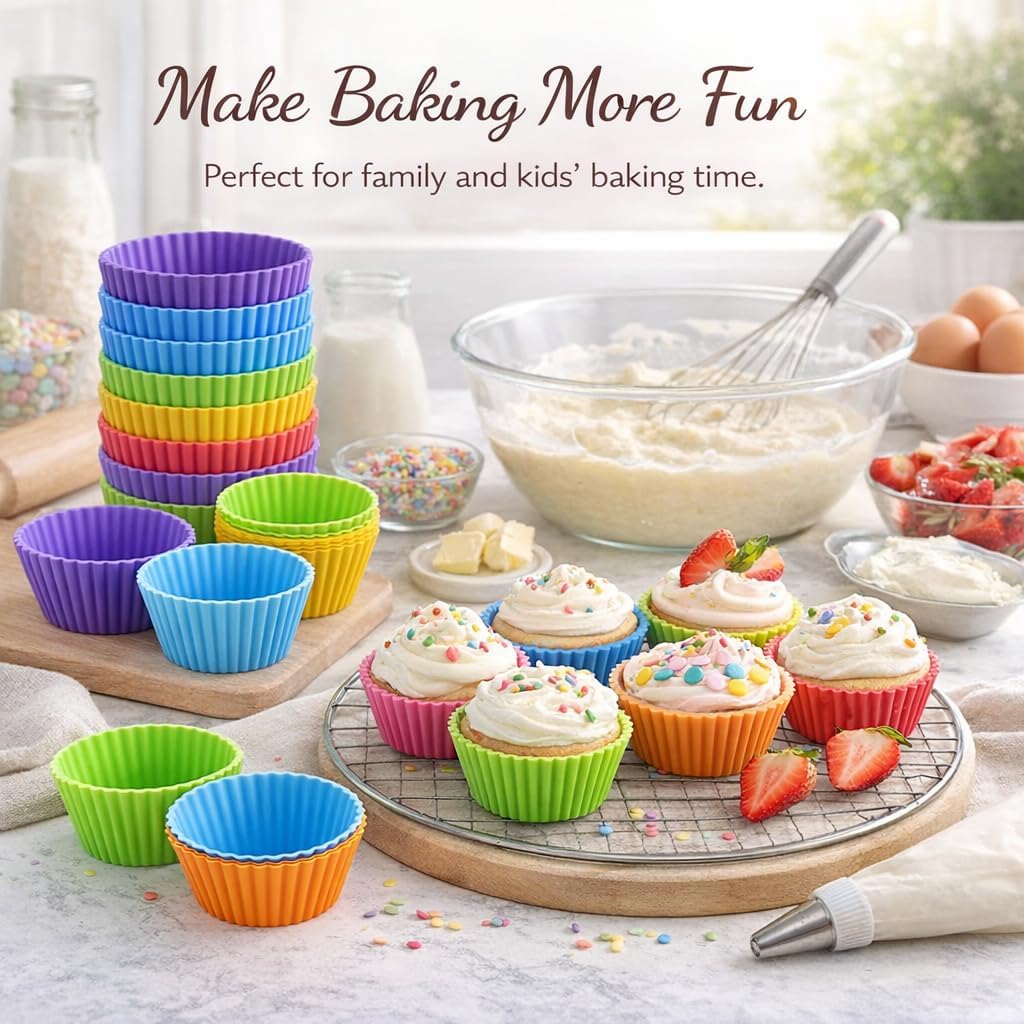 24-Pack Reusable Silicone Muffin Cups, Standard Cupcake Liners