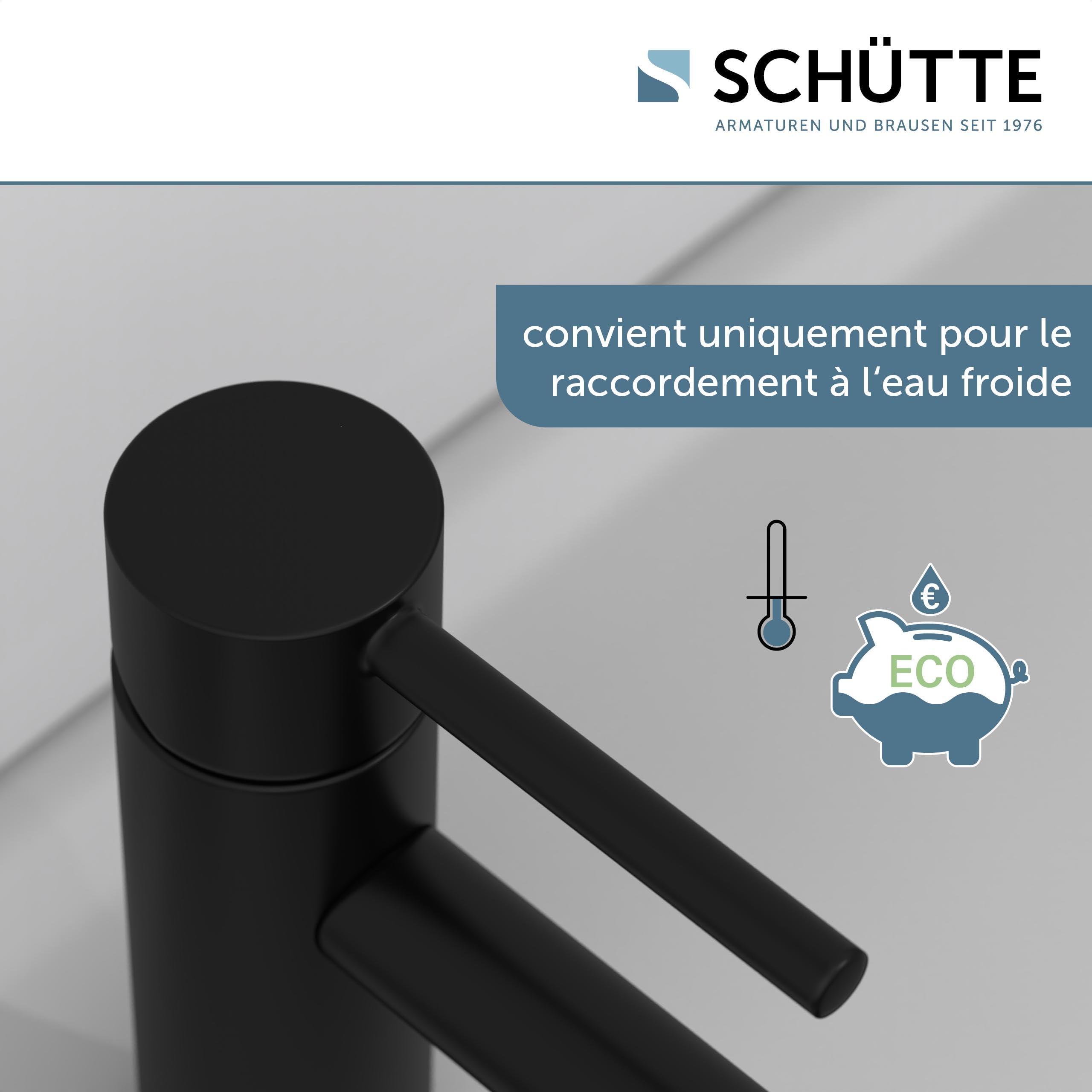 Schütte Aragon 37965 Robinet d'eau Froide Uniquement pour Eau Froide - Robinet de lavabo pour Toilettes d'invités - Robinet pour Petit lavabo - Robinet sur Pied - Noir