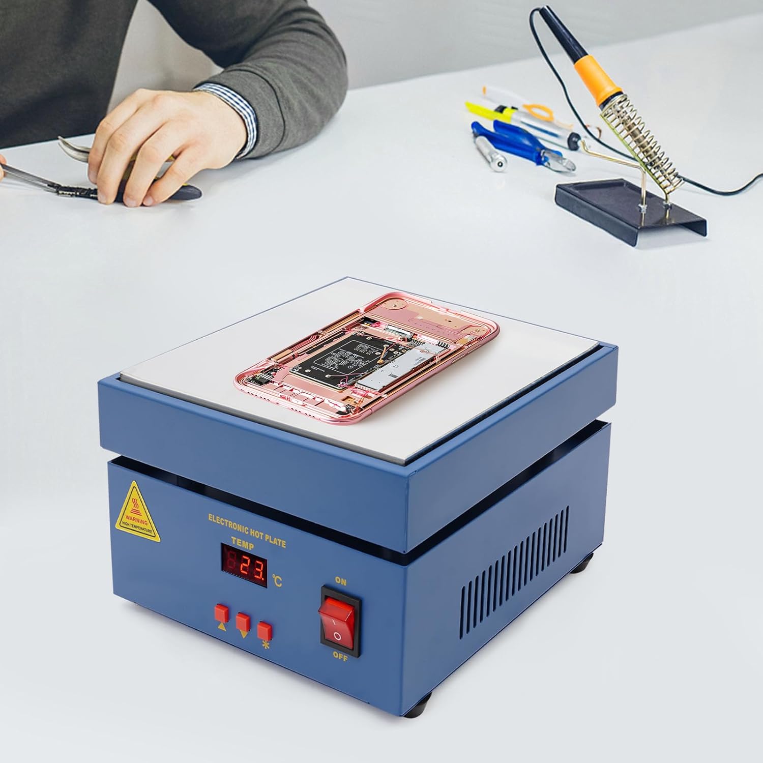 800W Digital Preheating Soldering Station, 110V Electric Hot Plate with LED Display, 200x200mm Lab Heating Plate for PCB Soldering, Rework and Welding Tasks