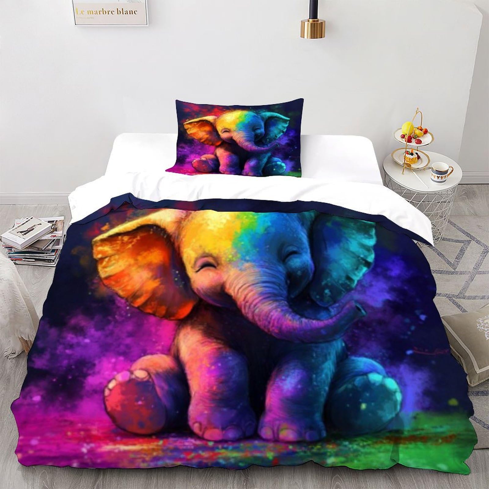 Housse de couette éléphant 135x200cm en microfibre avec taie d'oreiller pour lit simple