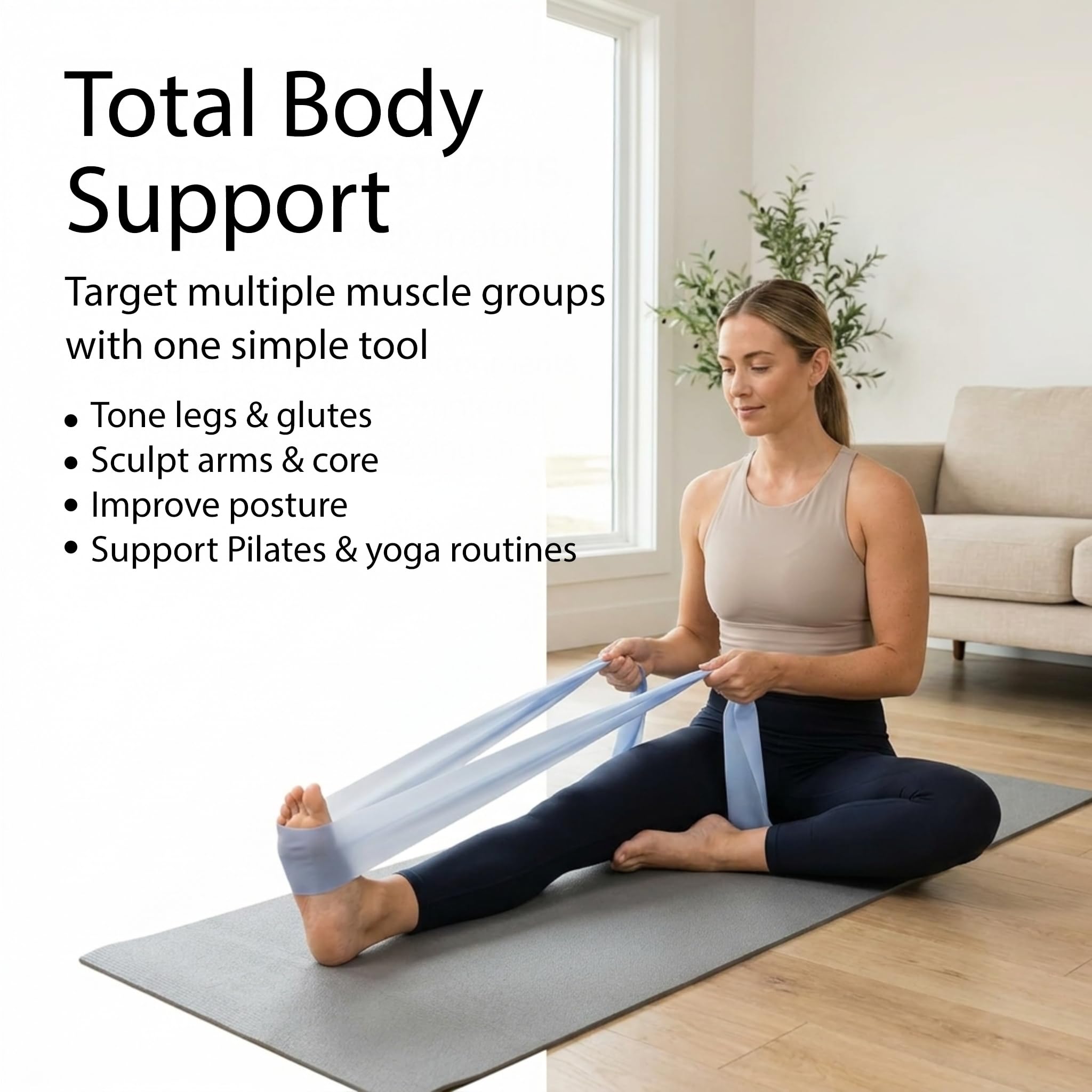 Lindywell Banda de ejercicio sin látex, banda de ejercicio profesional de 5 pies de largo, para parte superior e inferior del cuerpo, se estira hasta 10 pies, ideal para pilates, entrenamiento de
