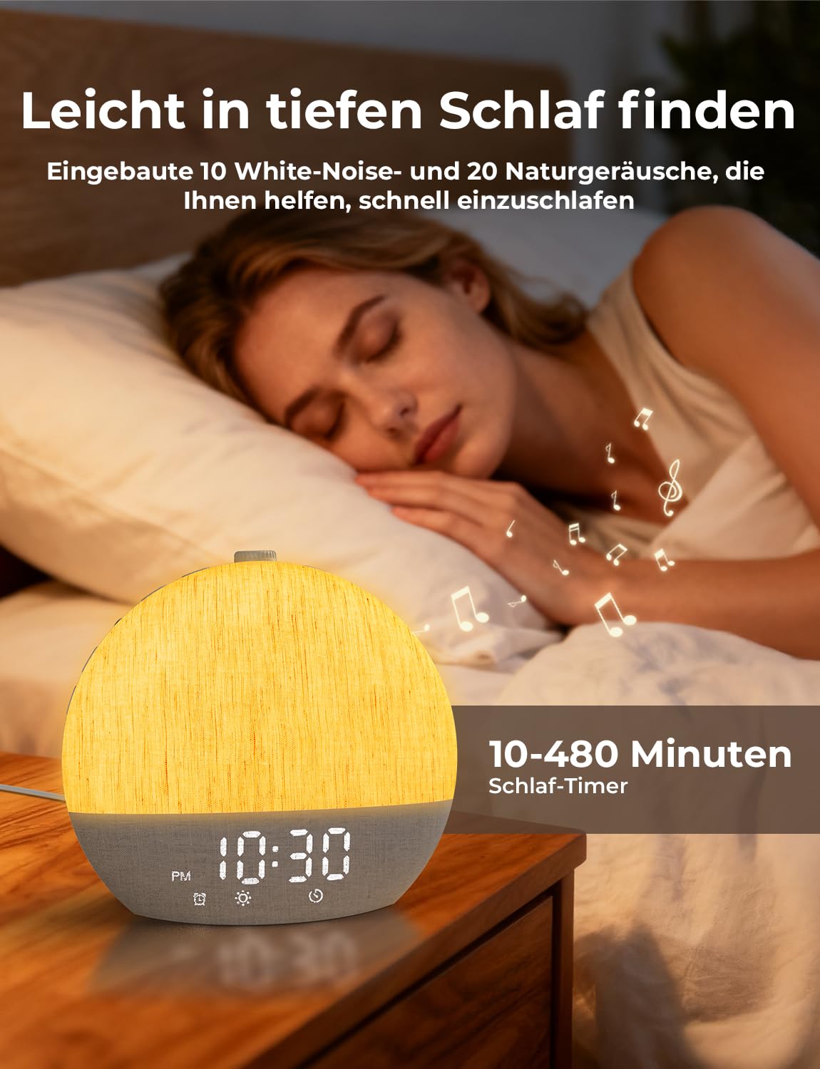 LIORQUE Tageslichtwecker, Sonnenaufgang Simulation, Bluetooth, Stoffdesign