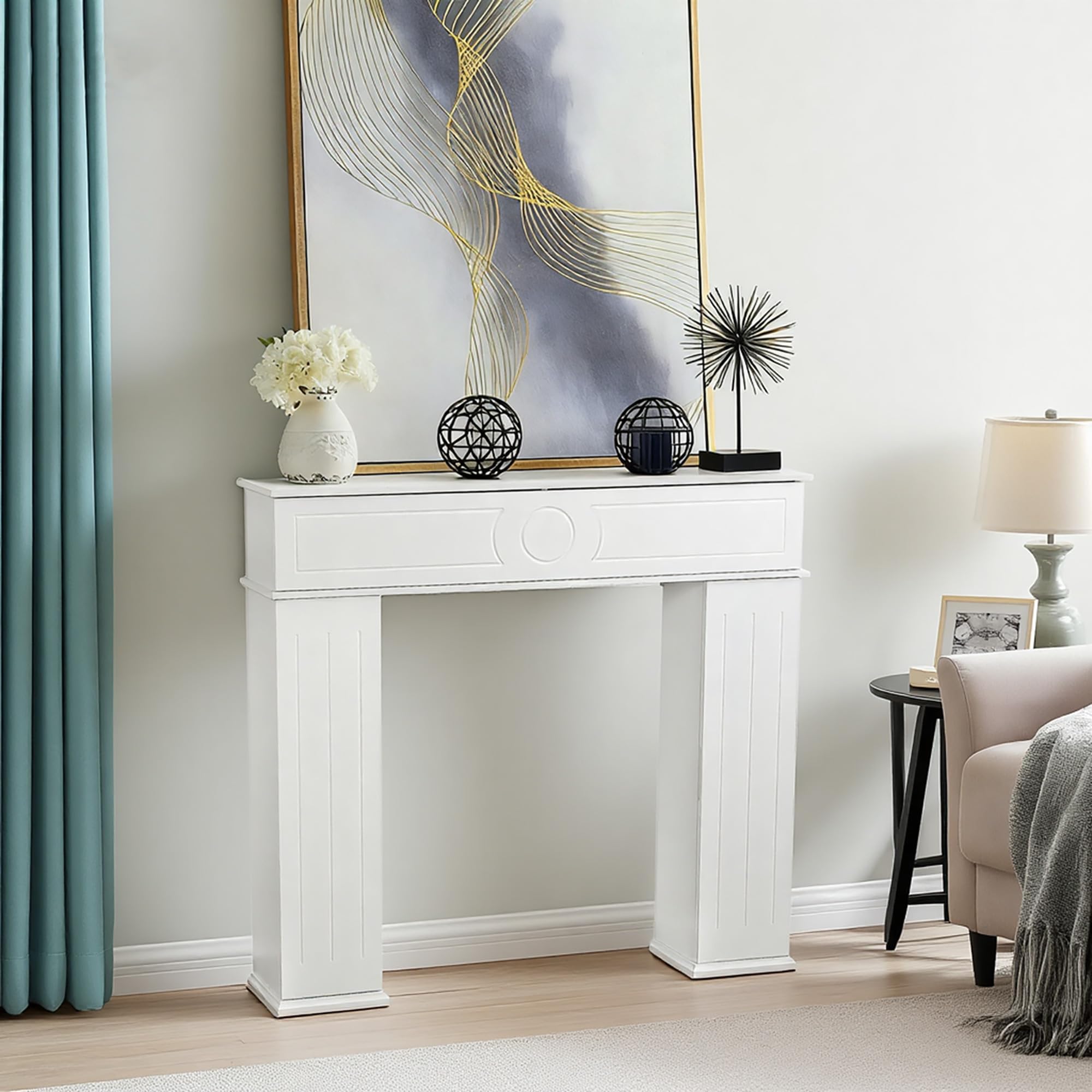 Cornice decorativa per camino, con vano portaoggetti, in legno, a 3 porte, con scomparto segreto, per camino, per soggiorno, camera da letto