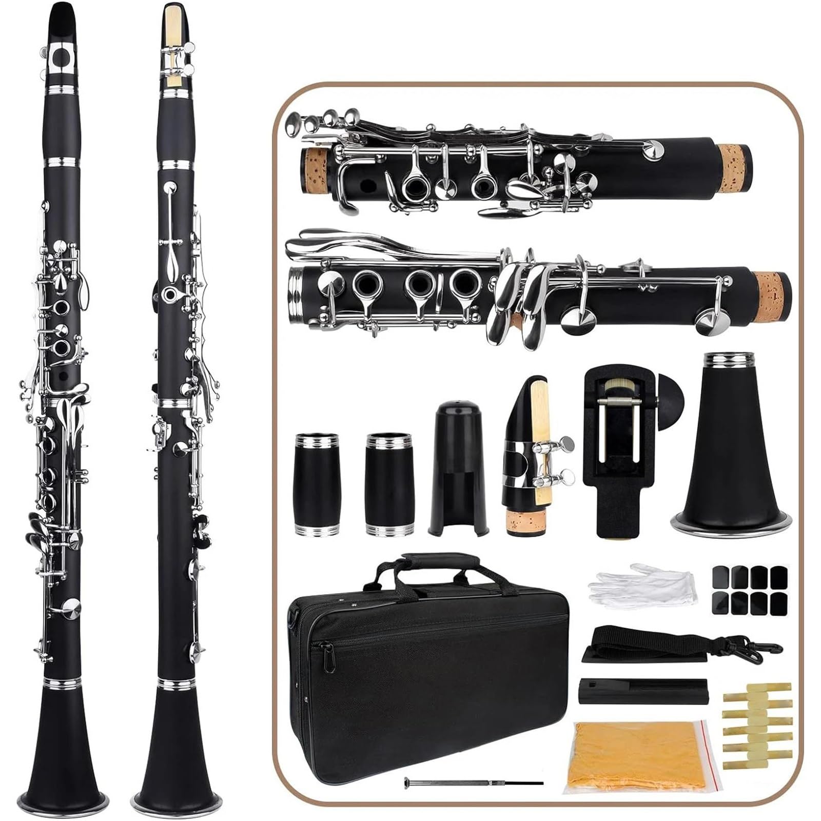 Klarnet 17-klawiszowy Profesjonalny Instrument Z Drewna Bakelitowego Akcesoriami Do Trzciny W Pudełku Łatwy Gry(Pink)