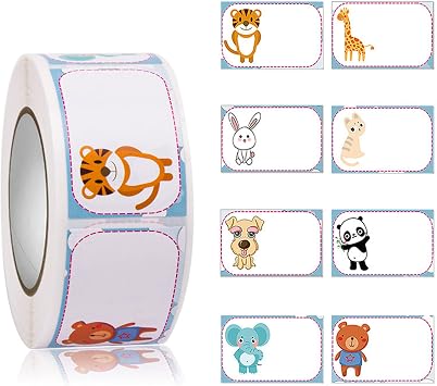 Name Tags Stickers Animal Roll Adhesive Labels Name Badge Personalized Border Stick on Clothes Desk Box Mailing Teachers Office Home Supplies, 1 Roll 350 PCS