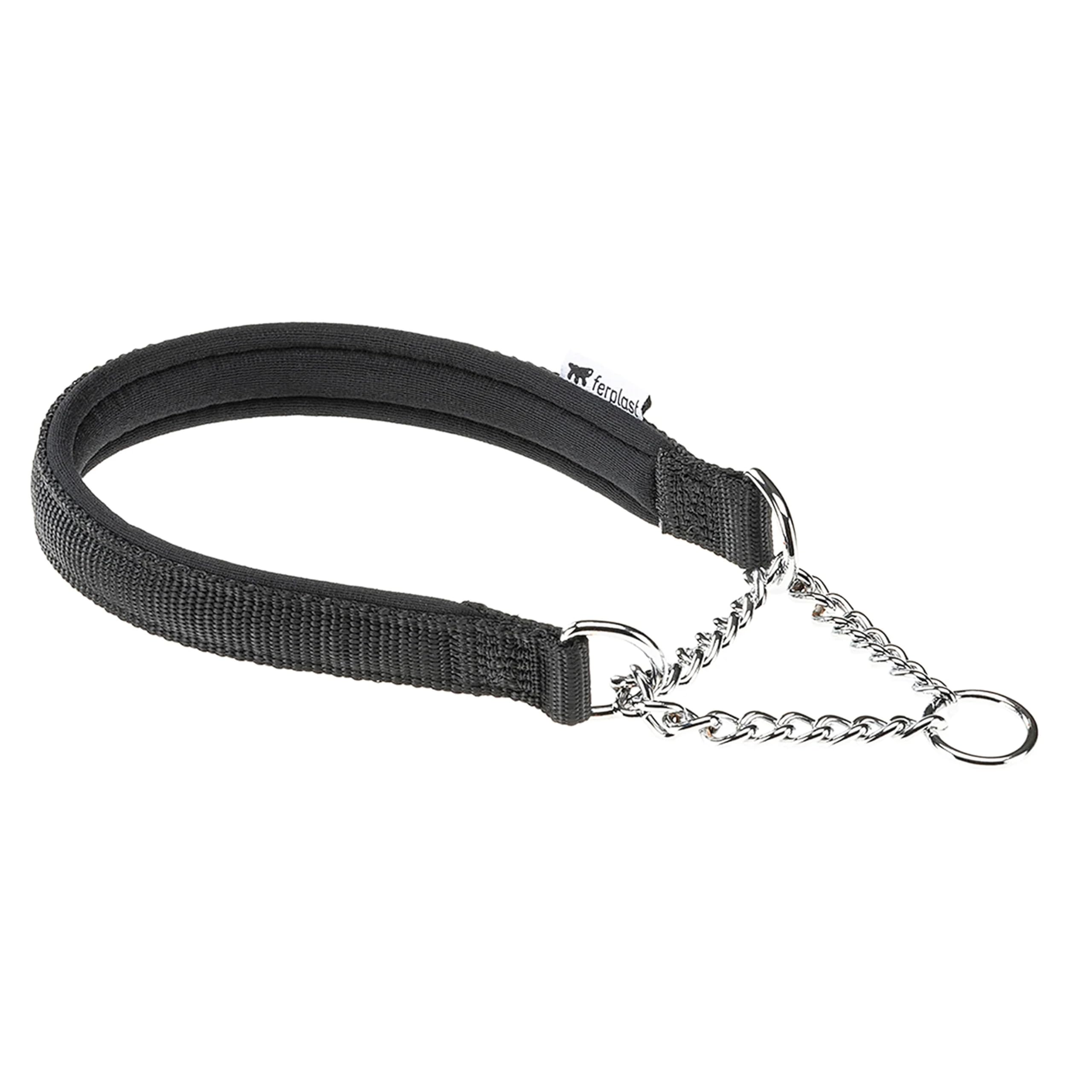 Ferplast Semi-Choke Dog Collar, in Nylon, Padded, Anti-Traction, for Dog Training, size L (neck circumference 45-55 cm), black.