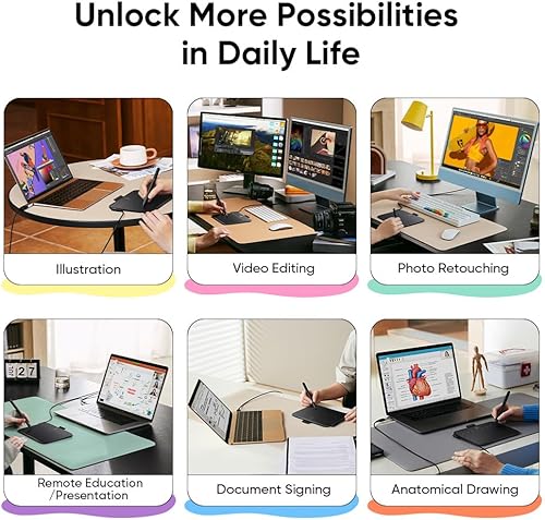 Miniatura 5 de XPPen Deco 640 - Tableta de dibujo con 16384 niveles de presión sensibilidad, lápiz capacitivo sin batería, almohadilla de dibujo OSU de 6 x 4