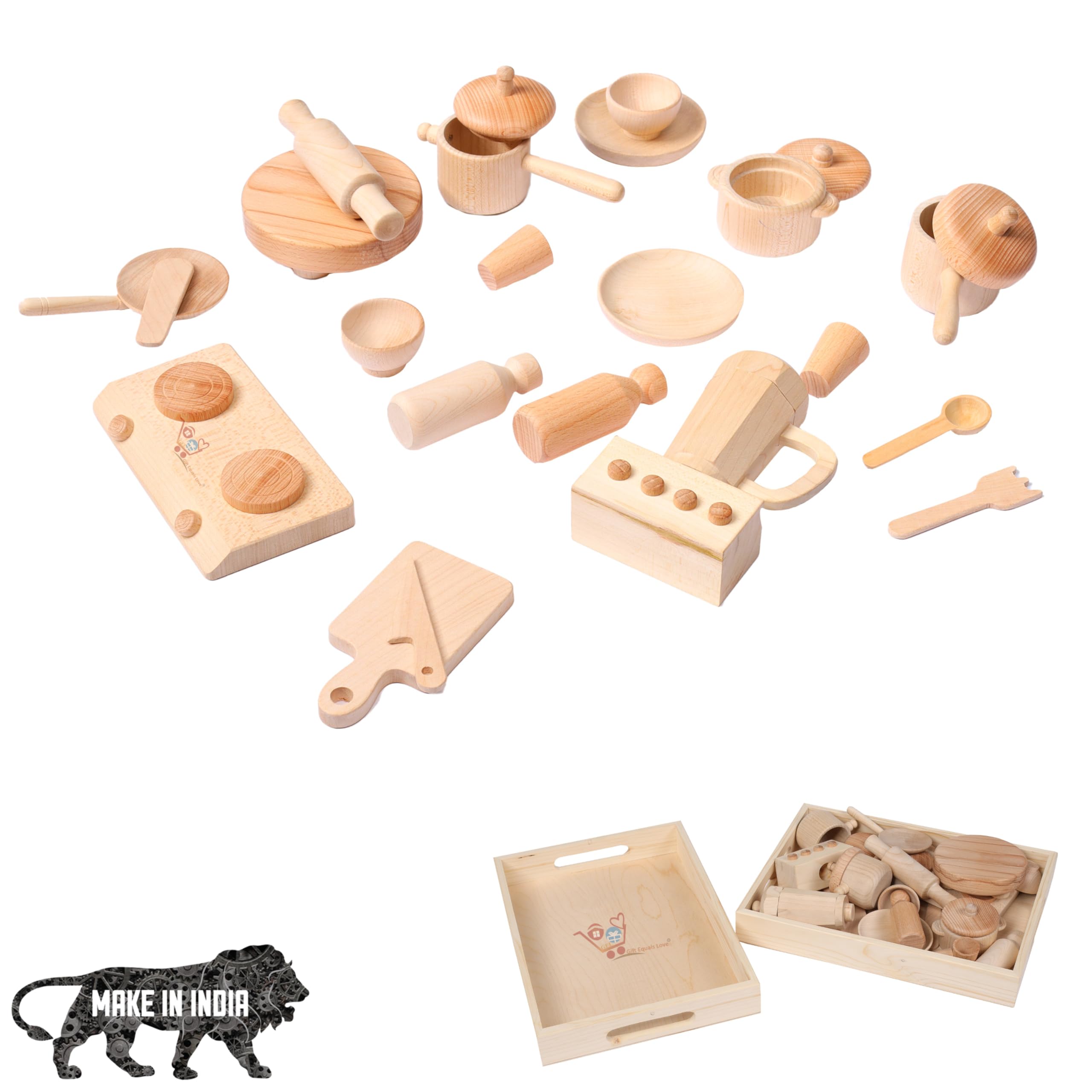 GELTOY Wooden Kitchen Set Supreme Handmade Indian crafted pretend Play kitchen toy set with 2 Trays cooking game for Kids 3+ and Home decor (B0CTCLCSNP) Amazon Price History, Amazon Price Tracker
