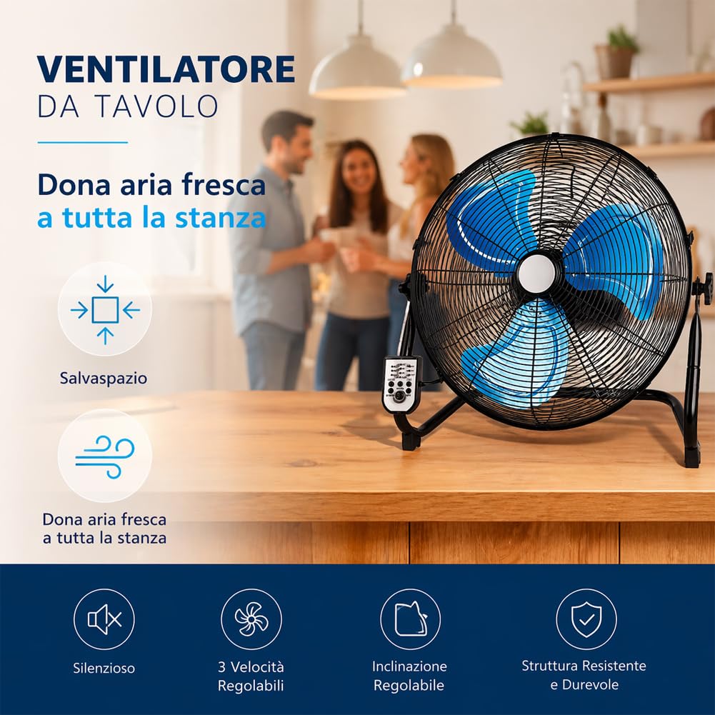 BAKAJI Ventilatore da Terra con Pale da 51 cm e Telecomando per Controllo a Distanza, Meccanismo Silenzioso e Inclinazione Regolabile, Struttura Resistente in Ferro, Ideale per Esterno e Interno
