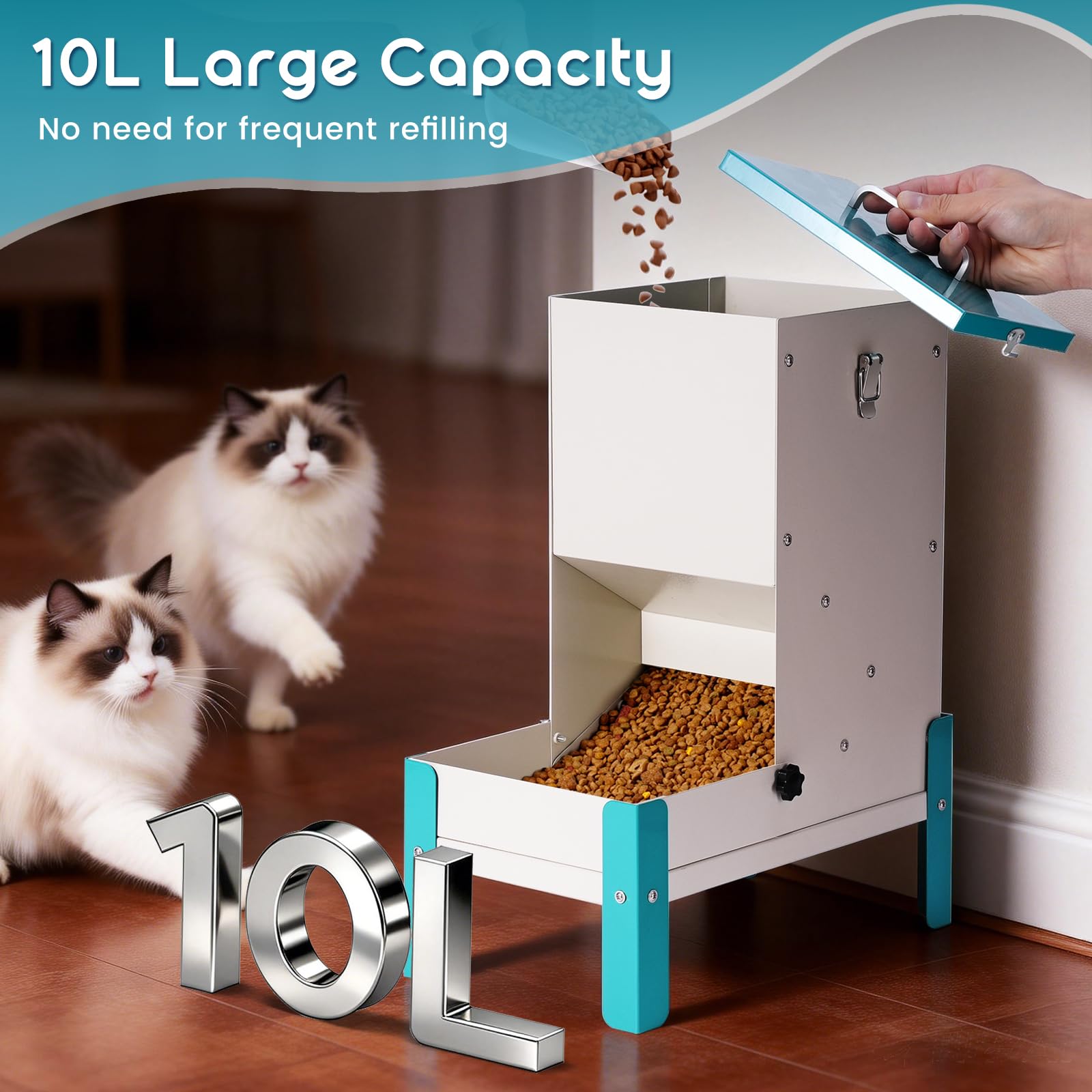 comedero automático para perros de gato, máquina automática de alimentación de mascotas de acero inoxidable para perros y gatos, alimentador de metal por gravedad con tapa y soporte para
