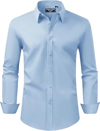 Alimens & Gentle Mens Dress Shirt Regular Fit Stretch Stain Shield Long Sleeve Solid Business Wedding Button Down Shirts