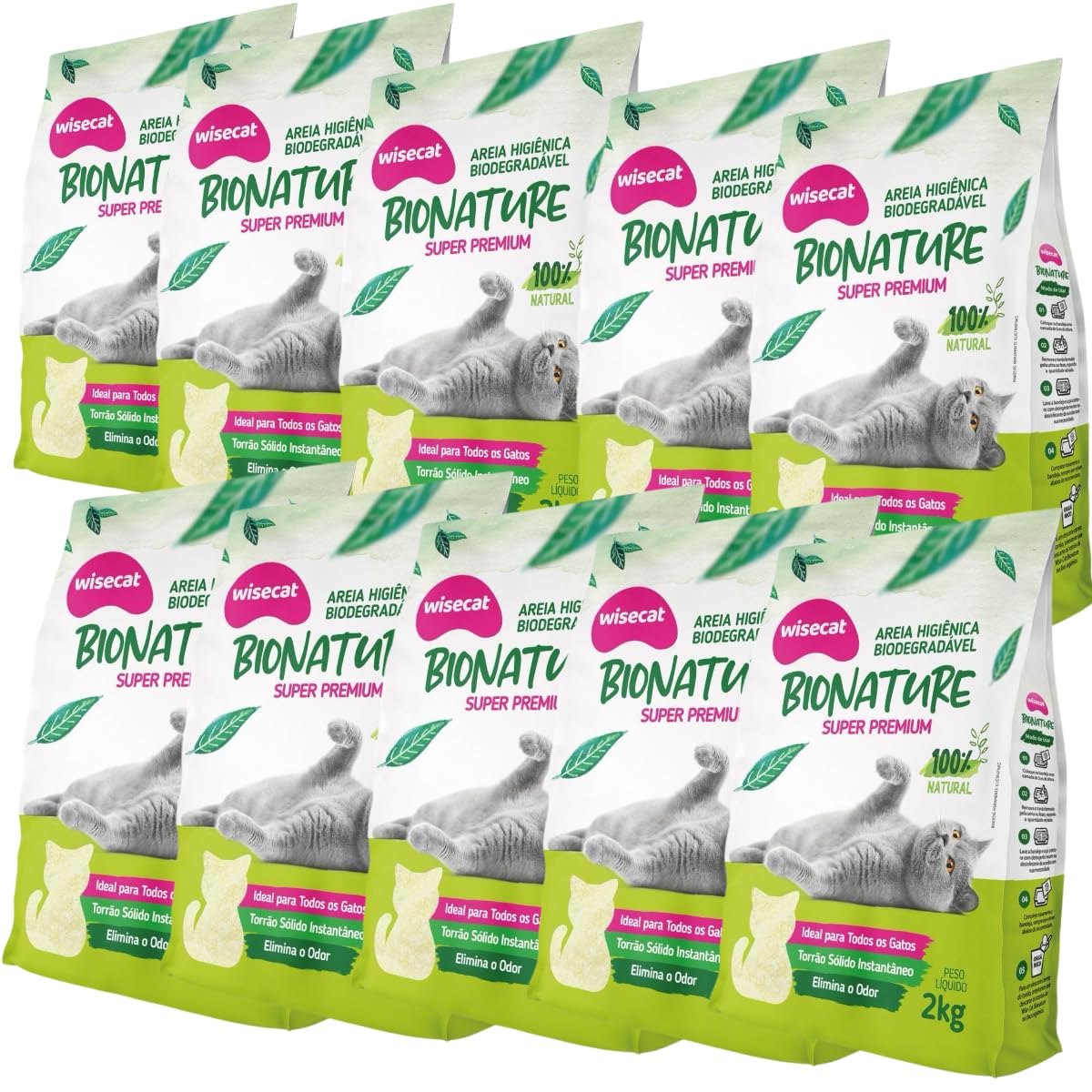 Kit 10 Areia Sanitária De Mandioca Granulado Para Gatos Biodegradável Wisecat 20kg