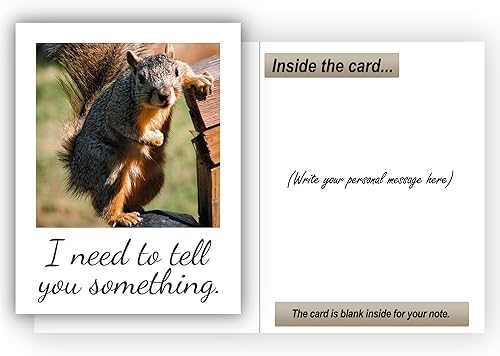 Miniatura 8 de Tarjeta de felicitación divertida con diseño de ardilla articulada en blanco, con texto en inglés "I Need to Tell You Something", 4.25 x 5.5